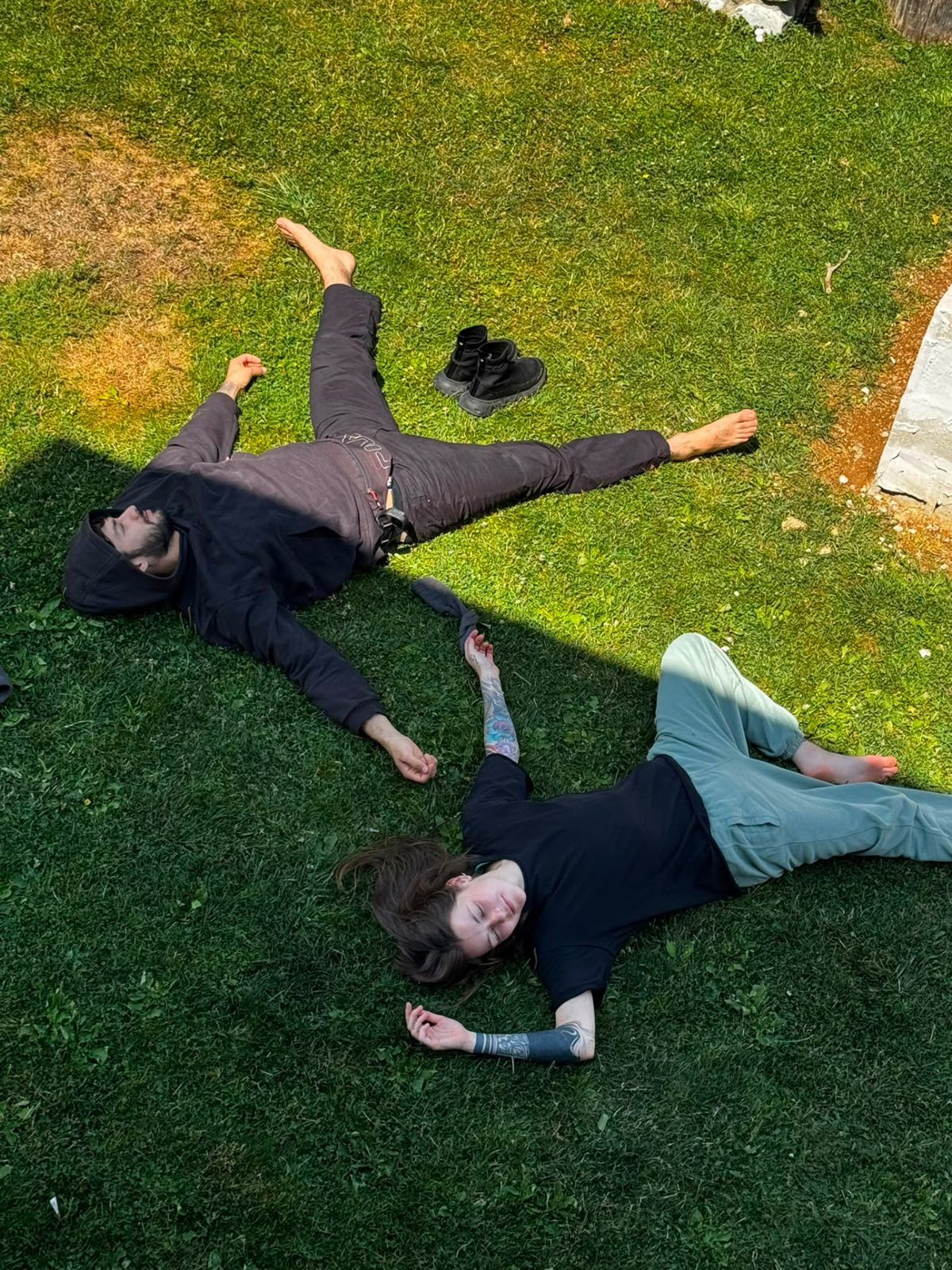 Resting in the grass after practice