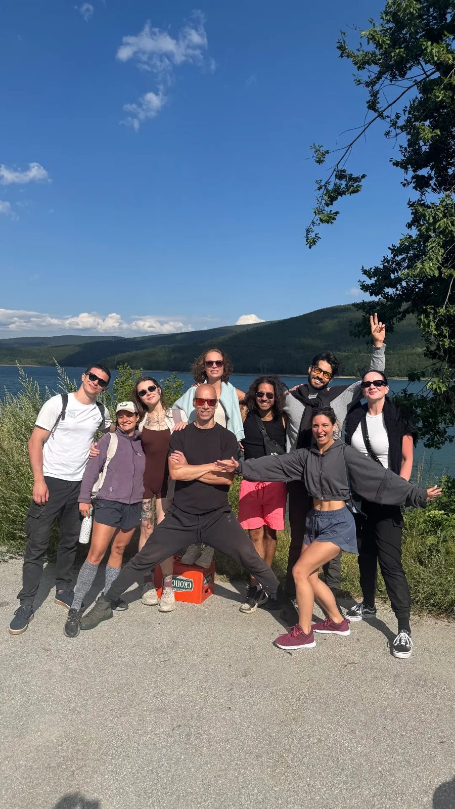 Group portrait above the lake