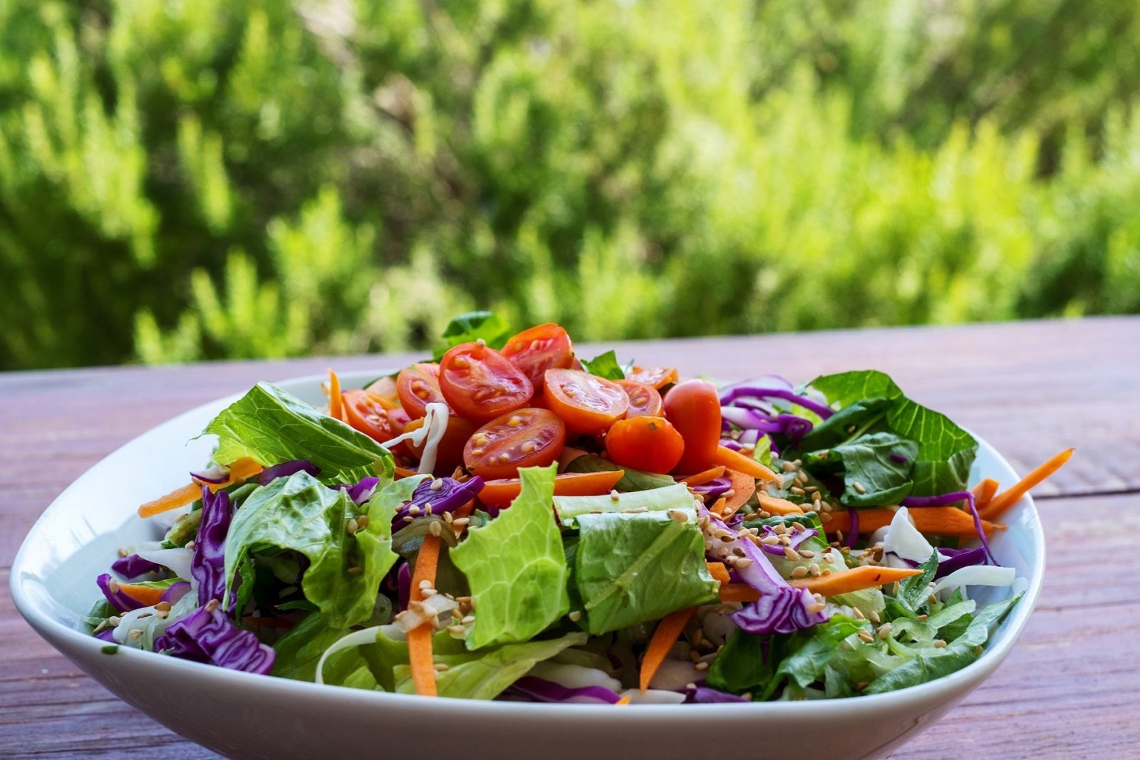 Fresh salad with tomatoes, greens, and shredded vegetables